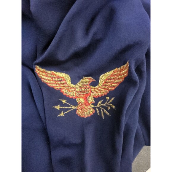 Vintage Pat Richards Sz Small Navy Blue Maxi Dress Gold Trim Embroidered Eagle - Picture 10 of 11